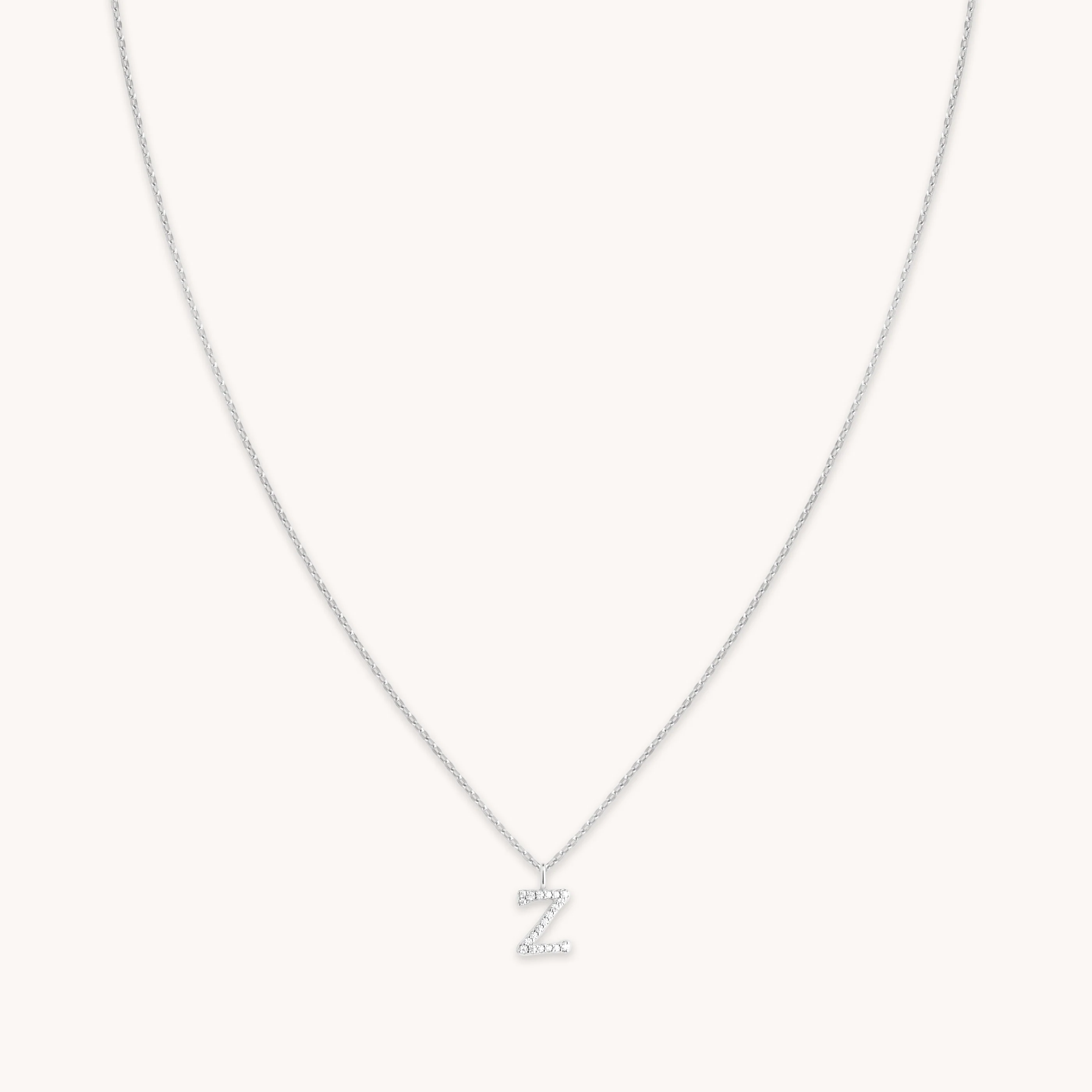 Z Initial Pavé Pendant Necklace in Silver